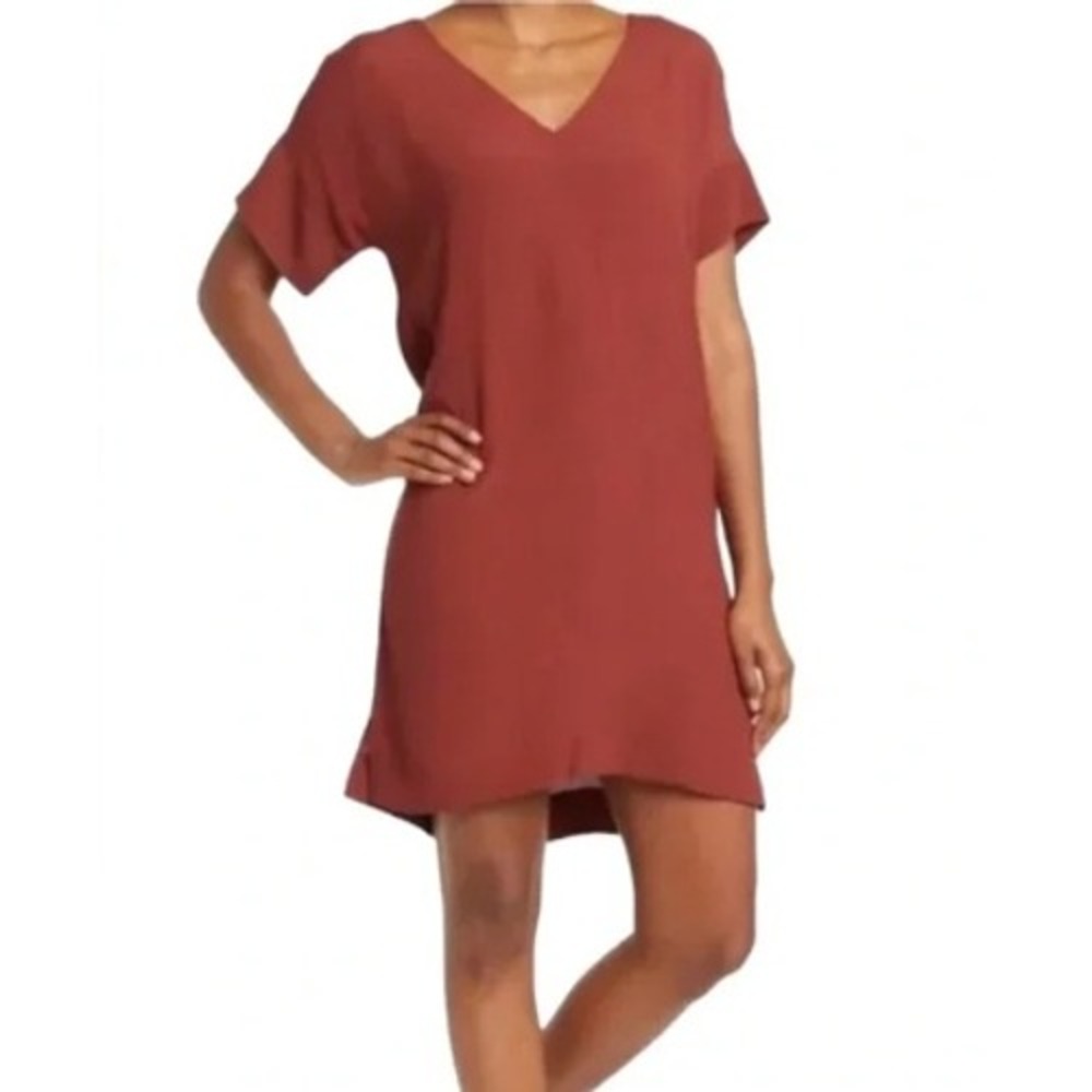 Madewell Novel Burgundy Viscose Blend V Neck Short Sleeve Casual Dress XS